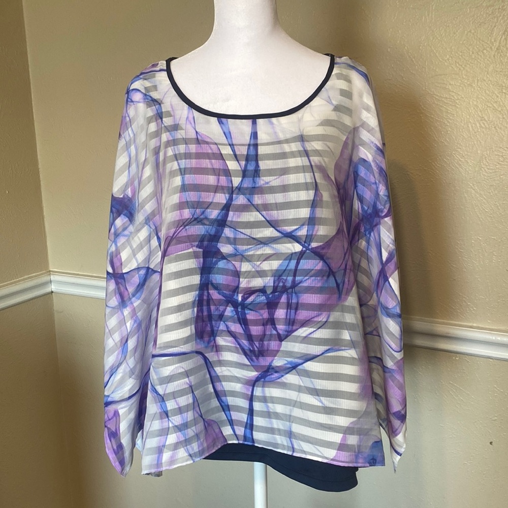 Style & Co Blue & Purple Blouse with Navy Tank Lining